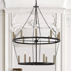 16 - Light Candle Style Wagon Wheel Chandelier SJW20516BK-BD