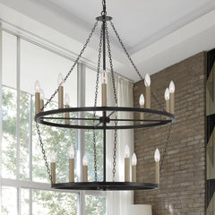 16 - Light Candle Style Wagon Wheel Chandelier SJW20516BK-BD