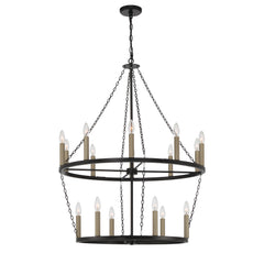 16 - Light Candle Style Wagon Wheel Chandelier SJW20516BK-BD